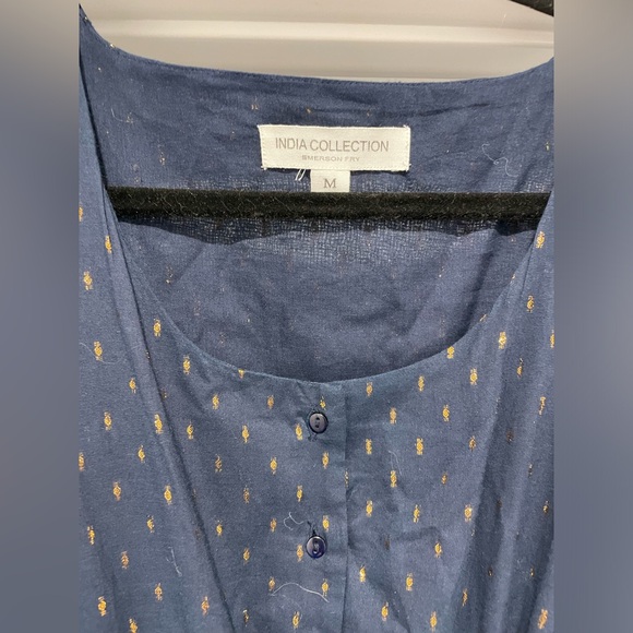 NWOT Med India Collection Emerson Fry woman’s dress Navy Gold cotton - Picture 4 of 5